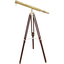 Shiny Brass Nautical Telescope with Wooden Tripod Vintage Spyglass in Golden ...