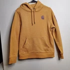 Women's Carhartt Relaxed Fit Hoodie Sweatshirt Yellow Logo Size Small 4-6 Soft
