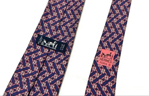 HERMES Necktie Tie Blue all-over pattern 100% Silk made in France J6673 - Picture 6 of 24