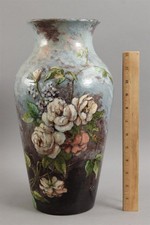 19thC Antique FRANCOIS LAURIN French Majolica Flower Butterfly Art Pottery Vase 