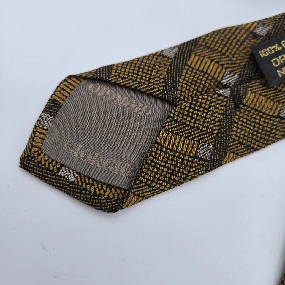 Галстук шелковый Giorgio Armani коричневый золотой клетчатый узор мужской официальный галстук - Изображение 4 из 4