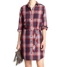 Banana Republic Plaid Shirt Dress Red Navy White Size 2