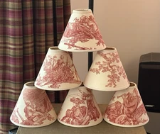 6 Toile Red & Cream Chandelier Sconce Clip On Lamp Shades Rustic Life