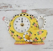 2000 Mary Engelbreit Yellow Teapot Teacup Desk Mantel & Shelf Quartz Clock