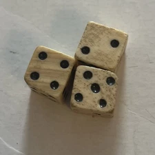 3 Vintage Antique  1800s Bone Bovine Dice 7/16”