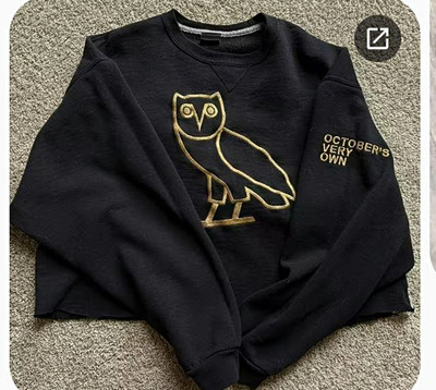 OVO Men s Black Crewneck Sweatshirt M Cotton Long Sleeve Embroidered Owl