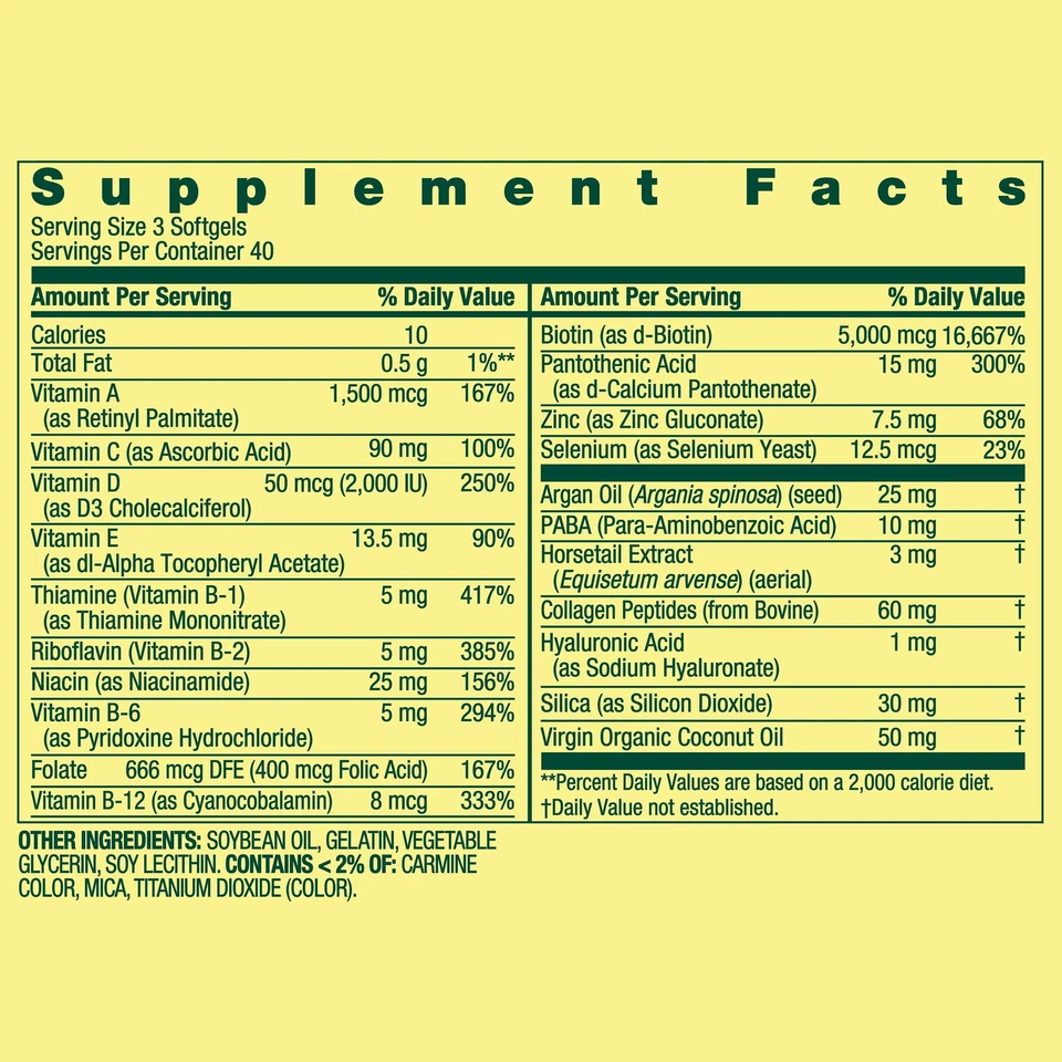 Spring Valley Extra Strength Hair, Skin & Nails Biotin 5000 mcg Softgels, 120 Ct - Image 3 of 4