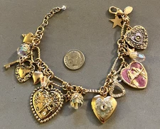 KIRKS FOLLY Crystal Rhinestone Love Never Dies Heart Locket Charms Bracelet Mint