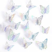 3D Butterfly Wall Decor Stickers Butterfly Decorations Party, Rainbow Silver