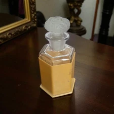 Vintage Art Deco Glass Perfume Bottle with Celluloid Case and Frosted Stopper