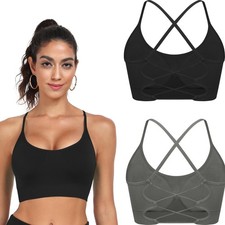 OBICUM Sports Bra for Women with Crisscross Spaghetti Straps and Removable Pa...