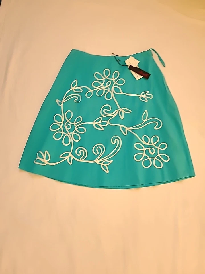 Willi Smith talla nuevo con etiquetas Falda 12 azul línea A con patrones bordados Foto 3 de 4