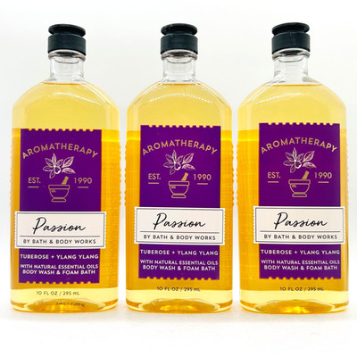 3 Bath & Body Works Aromatherapy PASSION Tuberose YY Body Wash & Foam Bath 10 oz