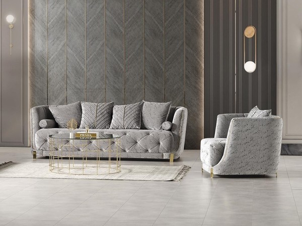 Grau Luxus 2Tlg Wohnzimmer Set Sofa 3-Sitzer Sessel Modernes Design Couch-image