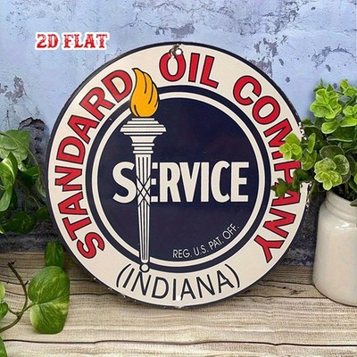 2D Flat, 1pc Vintage Standard Oil Service Round Aluminum Tin Metal Signs 8x8 In