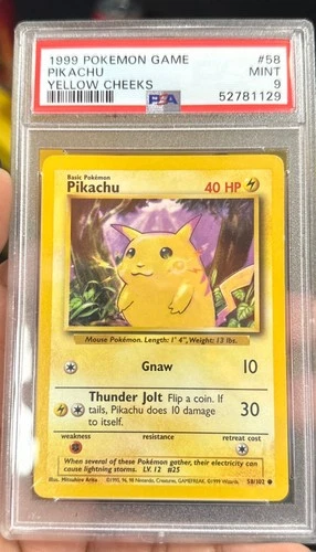1999 Pokemon Game Pikachu Yellow Cheeks # 58/102 PSA 9