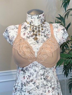 Glamorise 1246 Ft Close T-Back Bra W/Lace in Beige, Sz 42C W/Removed Underwires!
