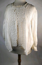 Edwardian White Cotton Lawn Blouse with Eyelet  Pintuck Lace c. 1900
