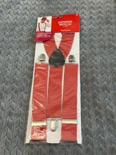 Red Solid Suspenders Adjustable Costume Metal Clips Party Supplies Kids  Adults