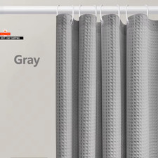 Thickened Waffle Solid Color Shower Curtain, Non-Porous Double-Sided Waterproof 
