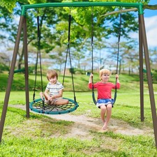 500lbs Heavy Duty 7.5ft A-Frame Metal Swing Set for Backyard Kids with 2 Swings
