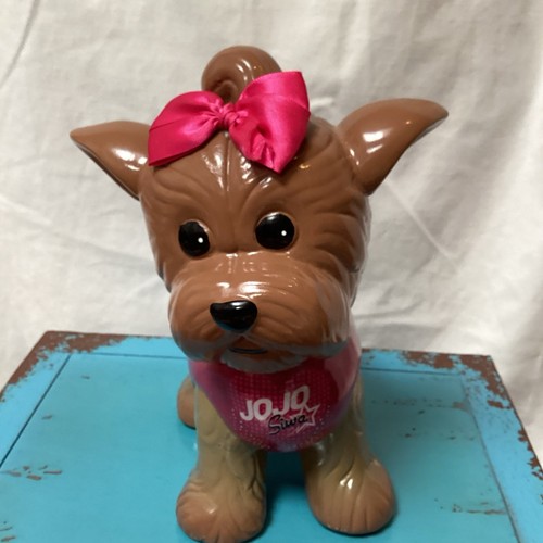 JoJo Siwa BOW-BOW Yorkie DOG Puppy Piggy Coin CERAMIC BANK 9” Tall Pink Bow Nice
