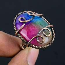 Rainbow Solar Quartz Handmade Gemstone Copper Wire Wrapped Wedding Jewelry Ring