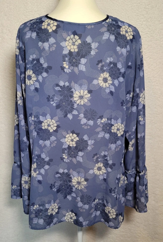 Blusa Venezia Transparente Talla 18/20 Túnica Floral Camisa Manga Larga Campana Mujer 0722 Foto 2 de 4