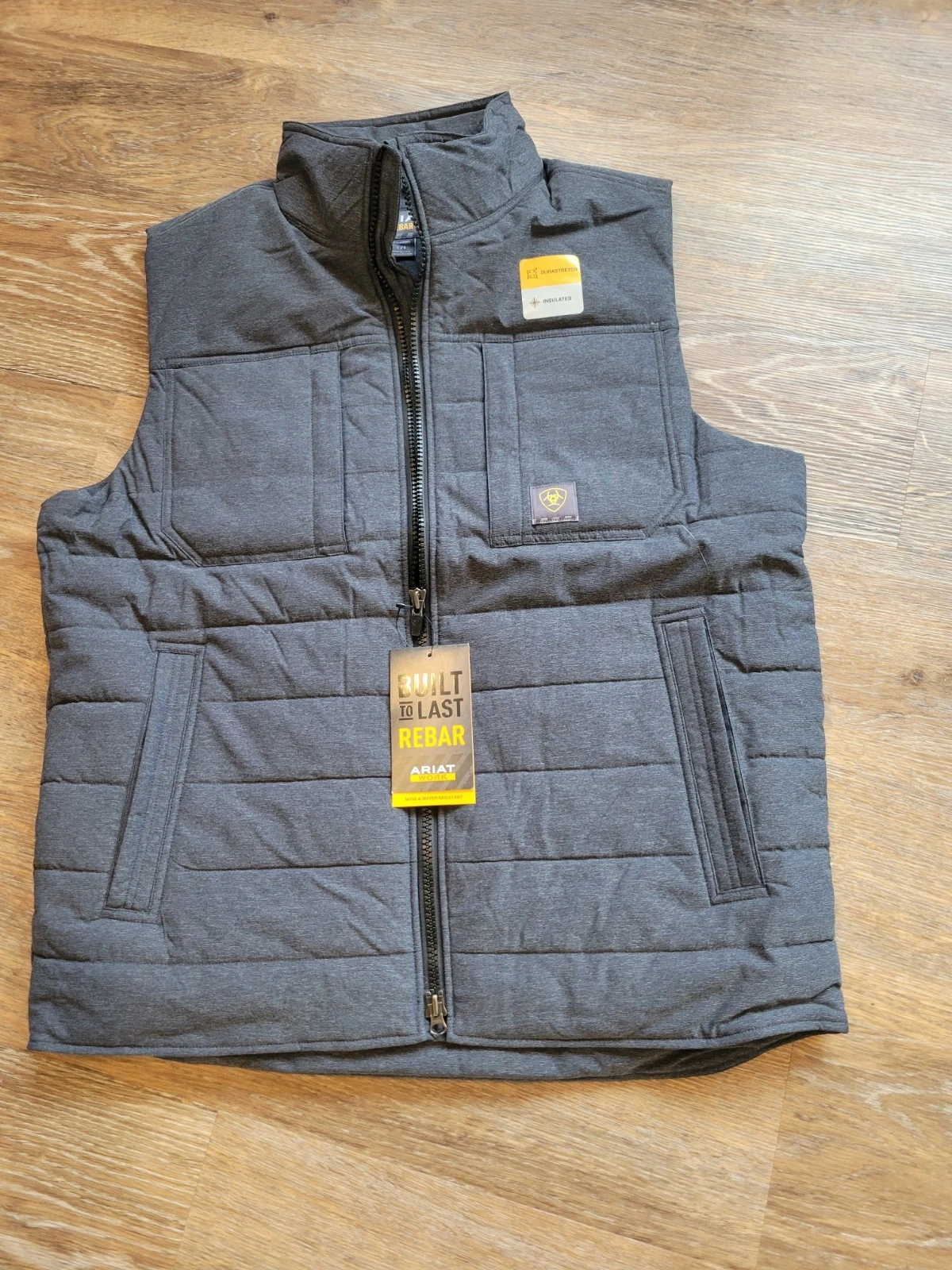 New Mens Large Ariat Rebar Valiant Insulated Canvas Gray Vest