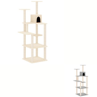 Cat Tree with Sisal Scratching Posts Tower Scratching Cream/Light Grey vidaXL - Picture 1 of 7
