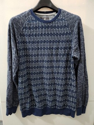 Massimo Dutti Sweater Mens 2XL Blu Crew Pullover Raglan Ringer Geometric Pattern