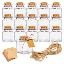 15 Pack Small Glass Bottles with Cork, 1.7 oz/50ml Mini Jars with Twine and Tags