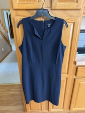 Ann Taylor Factory Navy Blue Sleeveless V-Neck Sheath Dress Size 10