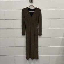 M&S Collection Gold Shimmer Dress Size 6 V Neck Belted Occasion Party