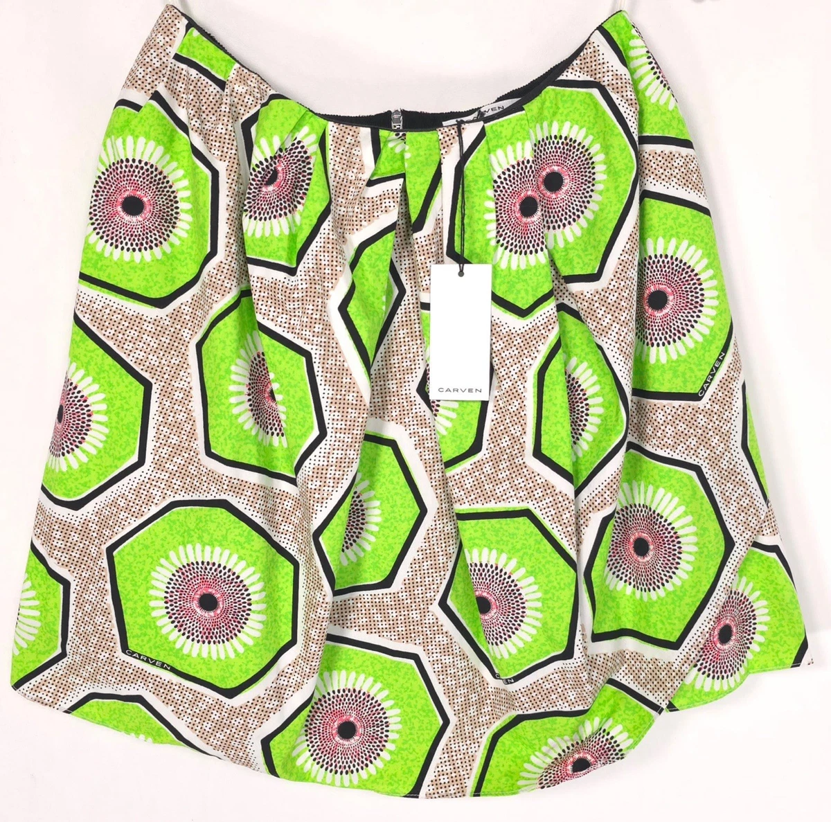 Jupe Carven En Coton - Imprimé Rayé Tribal Rose/jaune/noir/blanc - Taille M - Occasion Très Bon état