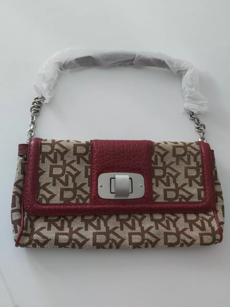 Dkny Red Monogram Clutch Shoulder Bag Purse