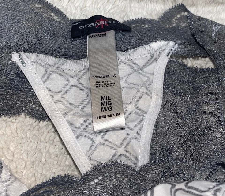 COSABELLA Hannah Cintura de Encaje Gris Blanco Algodón Tanga Panty Mujer S/M M/L L/XL Foto 4 de 4
