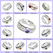 Natural Amethyst Gemstone Jewelry 925 Sterling Silver Spinner Ring For Women