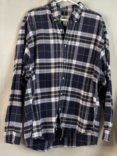 Camisa de algodón manga larga con botones de franela a cuadros azul talla XL de Eddie Bauer para hombre