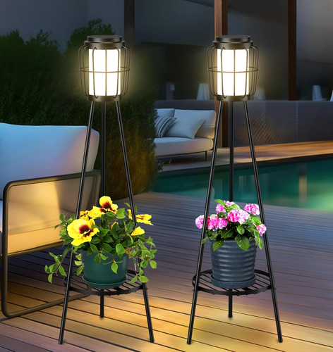 2 Pack Solar Lights with Plant Stand, Outdoor Floor Lamps, Waterproof Solar Powe