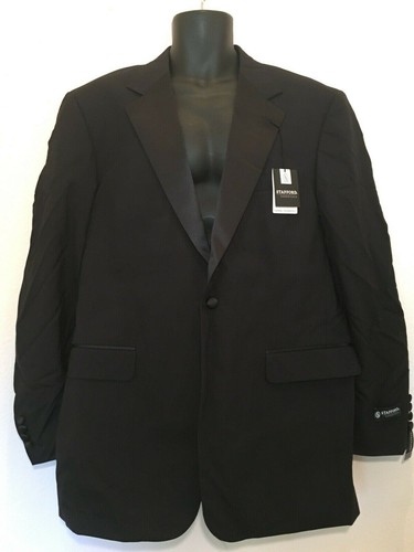 Stafford Essential Black Worsted Wool Classic Fit 1 Button Tuxedo Jacket 42L Tux - Picture 1 of 6
