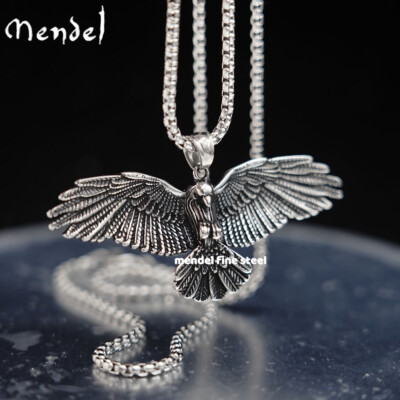 #ad #ad MENDEL Stainless Steel Mens Norse Viking Odin Raven Crow Biker Pendant Necklace $11.99