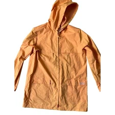 L.L. Bean Raincoat Jacket Womens Medium Orange Long Sleeve Hooded Outdoors Logo