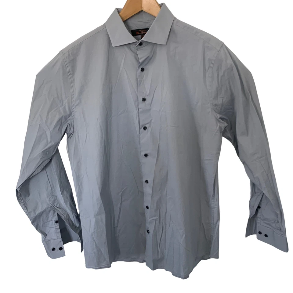 Camisa BEN SHERMAN Para Hombre Talla Grande 16-16.5 34/35 Cuello Extendido Vestido Elástico Gris Foto 2 de 4