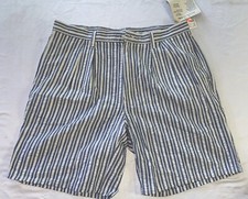 Lands End Seersucker Shorts Blue White Cotton Size 38 Vintage NEW USA Made 90s