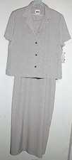 NWT Ladies 18 Beige / Black Dot 2 PC Long Maxi Dress  Top Polyester Leslie Fay
