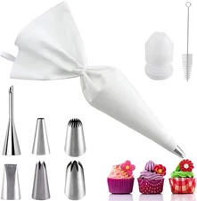 Reusable Cotton Piping Bags and Tips Set- Frosting Piping Kit for Baking 6pcs La