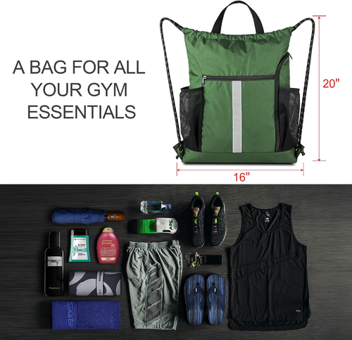 Beegreen Drawstring Backpack Sports Gym Bag with Shoe Compartment and Two Water - Picture 3 of 12