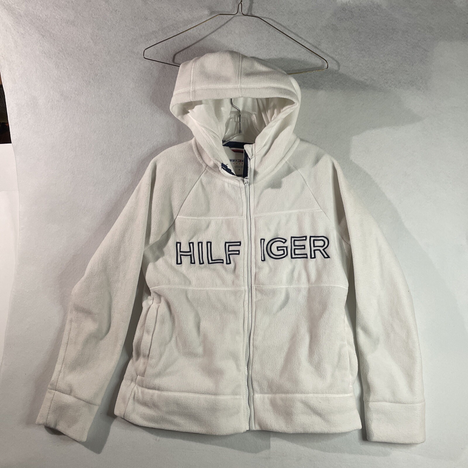 Tommy Hilfiger Jacket Womens Medium White Hoodie Sweatshirt Sport Logo  Fleece | eBay