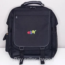 Official eBay Branded Embroidered Logo Black Nylon Backpack Laptop Bag w/ Handle